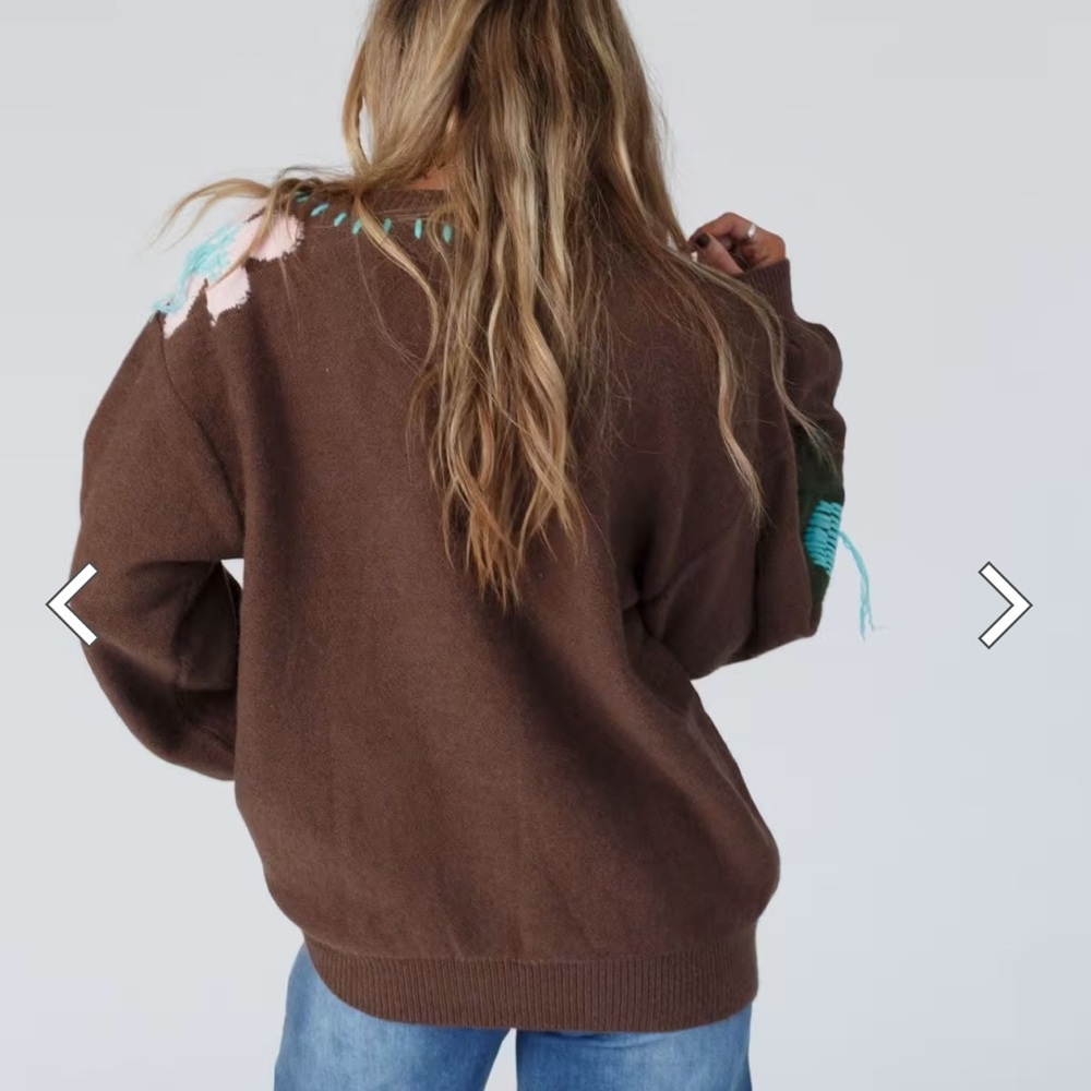 Three Bird Nest Floral Brown Sweater - Picture 2 of 6